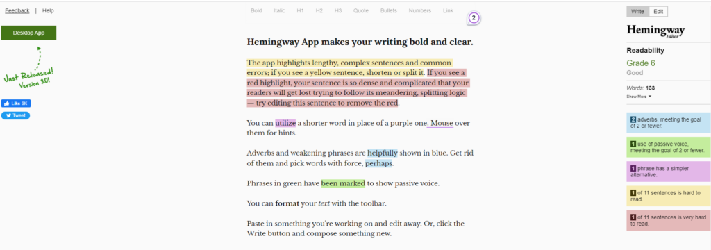 Hemingway Editor website